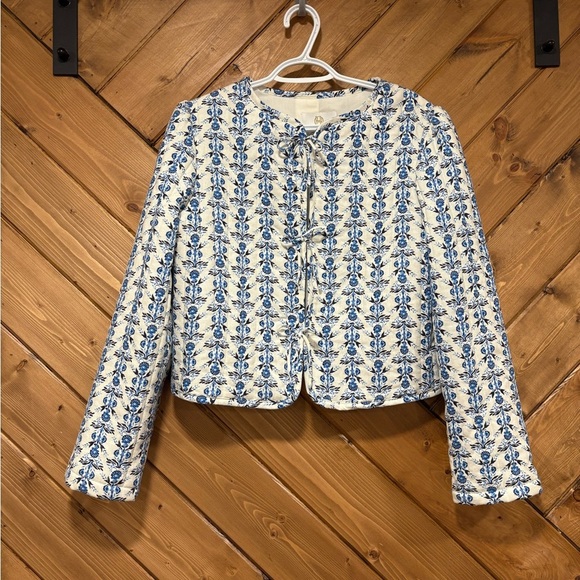 NWT House of Harlow 1960 Blue and White Bomber Quilted Jacket Small - Picture 2 of 8